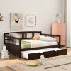 Full Size Daybed Wood Bed with Twin Size Trundle,Espresso