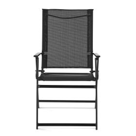 Greyson Steel and Sling Folding Outdoor Patio Armchair - Set of 2, Black