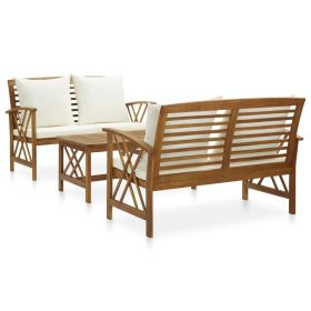 3 Piece Patio Lounge Set with Cushions Solid Acacia Wood