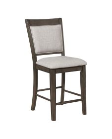 Farmhouse Style 2pc Gray Finish Counter Height Chair Bar Stool Footrest Linen Fabric Upholstered Back Seat Wooden Furniture