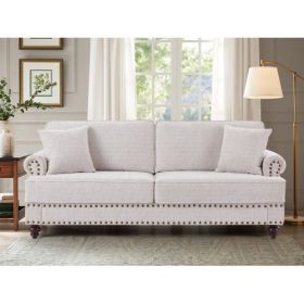 82" Chenille modern Upholstered Sofas 2 Seater Couches with Nails and Armrests (White)