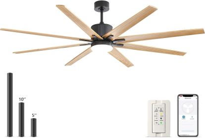 76 Inch Ceiling Fan with Lights Remote Control 8 Solid Wood Blades with 18W Dimmable LED Light