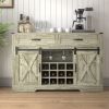 Farmhouse Storage Sideboard Buffet Coffee Bar Cabinet with Sliding Barn Door, 3 Drawers, Wine and Glass Rack - Light Gray