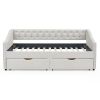 Twin Size Daybed with Drawers Upholstered Tufted Sofa Bed, with Button on Back and Copper Nail on Waved Shape Arms, Beige(81.5''x41''x30.5'')