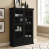 Storage Cabinet with Tempered Glass Doors Curio Cabinet with Adjustable Shelf Display Cabinet with Triple Drawers,Black