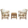 3 Piece Patio Lounge Set with Cushions Solid Acacia Wood