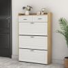 White +Oak Color shoe cabinet with 3 doors 2 drawers,PVC door with shape ,large space for storage