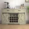 Farmhouse Storage Sideboard Buffet Coffee Bar Cabinet with Sliding Barn Door, 3 Drawers, Wine and Glass Rack - Light Gray