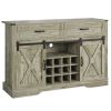 Farmhouse Storage Sideboard Buffet Coffee Bar Cabinet with Sliding Barn Door, 3 Drawers, Wine and Glass Rack - Light Gray