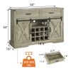 Farmhouse Storage Sideboard Buffet Coffee Bar Cabinet with Sliding Barn Door, 3 Drawers, Wine and Glass Rack - Light Gray