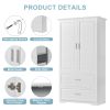 Tall Bathroom Storage Cabinet, Cabinet with Two Doors and Drawers, Adjustable Shelf, MDF Board, White
