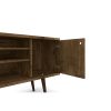 Manhattan Comfort Liberty 53.14" Mid-Century Modern TV Stand with 5 Shelves and 1 Door in Rustic Brown with Solid Wood Legs
