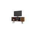 Manhattan Comfort Liberty 53.14" Mid-Century Modern TV Stand with 5 Shelves and 1 Door in Rustic Brown with Solid Wood Legs
