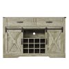 Farmhouse Storage Sideboard Buffet Coffee Bar Cabinet with Sliding Barn Door, 3 Drawers, Wine and Glass Rack - Light Gray