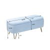 Blue Storage Ottoman Bench for End of Bed Gold Legs, Modern Grey Faux Fur Entryway Bench Upholstered Padded with Storage for Living Room Bedroom