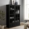 Storage Cabinet with Tempered Glass Doors Curio Cabinet with Adjustable Shelf Display Cabinet with Triple Drawers,Black