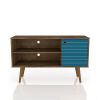 Manhattan Comfort Liberty 42.52" Mid-Century Modern TV Stand with 2 Shelves and 1 Door in Rustic Brown and Aqua Blue