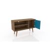 Manhattan Comfort Liberty 42.52" Mid-Century Modern TV Stand with 2 Shelves and 1 Door in Rustic Brown and Aqua Blue