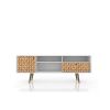 Manhattan Comfort Liberty 70.86" Mid-Century Modern TV Stand with 4 Shelving Spaces and 1 Drawer in White and 3D Brown Prints