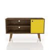 Manhattan Comfort Liberty 42.52" Mid-Century Modern TV Stand with 2 Shelves and 1 Door in Rustic Brown and Yellow