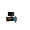 Manhattan Comfort Liberty 42.52" Mid-Century Modern TV Stand with 2 Shelves and 1 Door in Rustic Brown and Aqua Blue