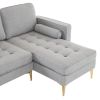 218*141*87cm Burlap Diamond Electroplated Gold Trident Legs Three Seats With Footstool Indoor Modular Sofa Light Gray
