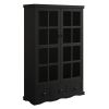 Storage Cabinet with Tempered Glass Doors Curio Cabinet with Adjustable Shelf Display Cabinet with Triple Drawers,Black