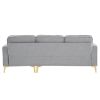 218*141*87cm Burlap Diamond Electroplated Gold Trident Legs Three Seats With Footstool Indoor Modular Sofa Light Gray