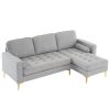 218*141*87cm Burlap Diamond Electroplated Gold Trident Legs Three Seats With Footstool Indoor Modular Sofa Light Gray