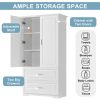 Tall Bathroom Storage Cabinet, Cabinet with Two Doors and Drawers, Adjustable Shelf, MDF Board, White