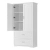 Tall Bathroom Storage Cabinet, Cabinet with Two Doors and Drawers, Adjustable Shelf, MDF Board, White