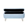 Blue Storage Ottoman Bench for End of Bed Gold Legs, Modern Grey Faux Fur Entryway Bench Upholstered Padded with Storage for Living Room Bedroom