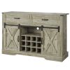 Farmhouse Storage Sideboard Buffet Coffee Bar Cabinet with Sliding Barn Door, 3 Drawers, Wine and Glass Rack - Light Gray