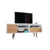 Manhattan Comfort Liberty 70.86" Mid-Century Modern TV Stand with 4 Shelving Spaces and 1 Drawer in White and 3D Brown Prints