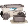Outdoor Rolling Garden Scooter with Wheels & Pull Strap, Light Taupe, 14.5 in D x 24.25 in H x 13.5 in W