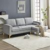 218*141*87cm Burlap Diamond Electroplated Gold Trident Legs Three Seats With Footstool Indoor Modular Sofa Light Gray