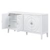TREXM Retro Sideboarddoor with Circular Groove Design Round Metal Door Handle for Entrance, Dinning Room, Living Room (White)