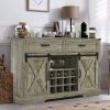 Farmhouse Storage Sideboard Buffet Coffee Bar Cabinet with Sliding Barn Door, 3 Drawers, Wine and Glass Rack - Light Gray