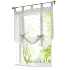 Embroidered Pastoral Adjustable Curtain Rod Ribbon Roman Window Screen (Option: Sand-120 × 140cm)