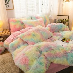 Mink Velvet Four Piece Set Long Plush Crystal Velvet Duvet Cover (Option: Sunset-1.8x2m fitted sheet)