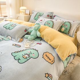 Winter Milk Four-piece Set Thickened Coral Velvet Double-sided (Option: Little Dinosaur-1.5m flat sheet)