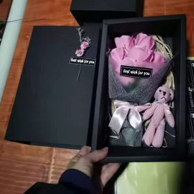 Soap Flower Bear Gift Box Birthday Gift Mother's Day 7 Carnation Valentine's Day Gift Box (Color: pink)