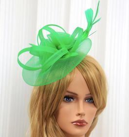 European And American Jockey Club Headdress Billycock Feather Top Hat Mesh Hat Bridal Headdress Flower Ball Party Hair Accessories (Color: green)
