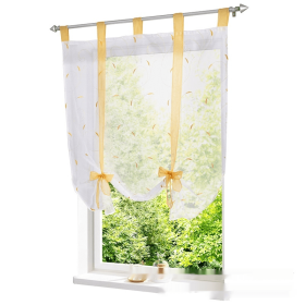 Embroidered Pastoral Adjustable Curtain Rod Ribbon Roman Window Screen (Option: Yellow-120 × 140cm)