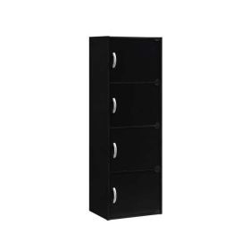 4-Shelf, 4-Door Bookcase (Color: Black)
