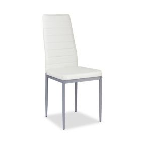 4 Pieces PVC Elegant Design Leather Dining Chairs with Solid Metal Legs (Color: White)