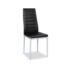 4 Pieces PVC Elegant Design Leather Dining Chairs with Solid Metal Legs (Color: Black)