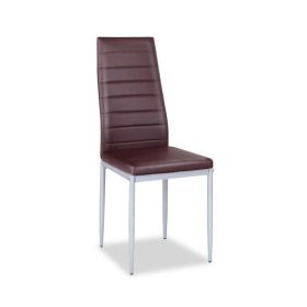 4 Pieces PVC Elegant Design Leather Dining Chairs with Solid Metal Legs (Color: BROWN)