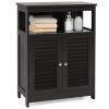 Home Bathroom Storage Cabinet Wood Floor Cabinet W/ Double Shutter Door