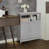 Home Bathroom Storage Cabinet Wood Floor Cabinet W/ Double Shutter Door
